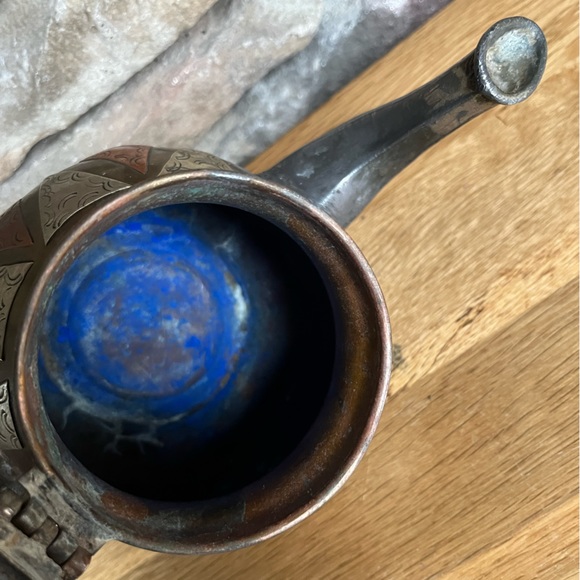 VTG Moroccan Teapot Handcrafted Silver Copper Brass Pieced Boho Decorative - Picture 8 of 8